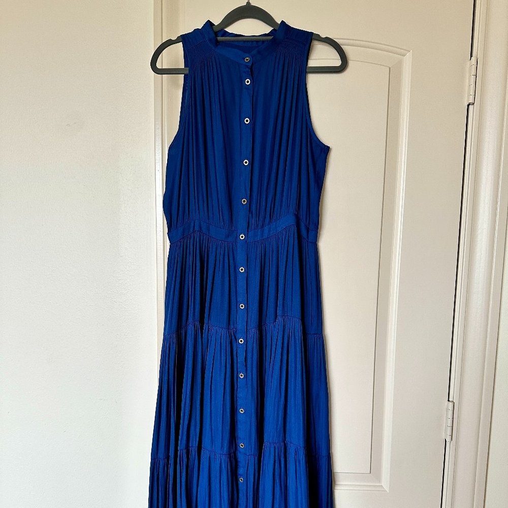 Dark blue sleeveless Banana Republic flowy maxi dress size 10P